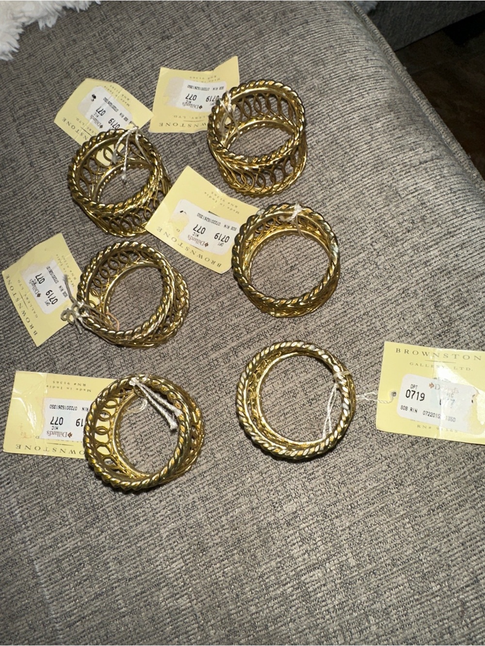 Vintage Gold Tone Napkin Ring Set Brownstone Gallery Ltd Rope Twist Table Decor